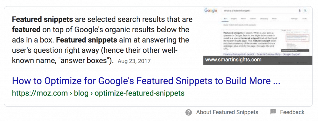 answer box featured snippet example