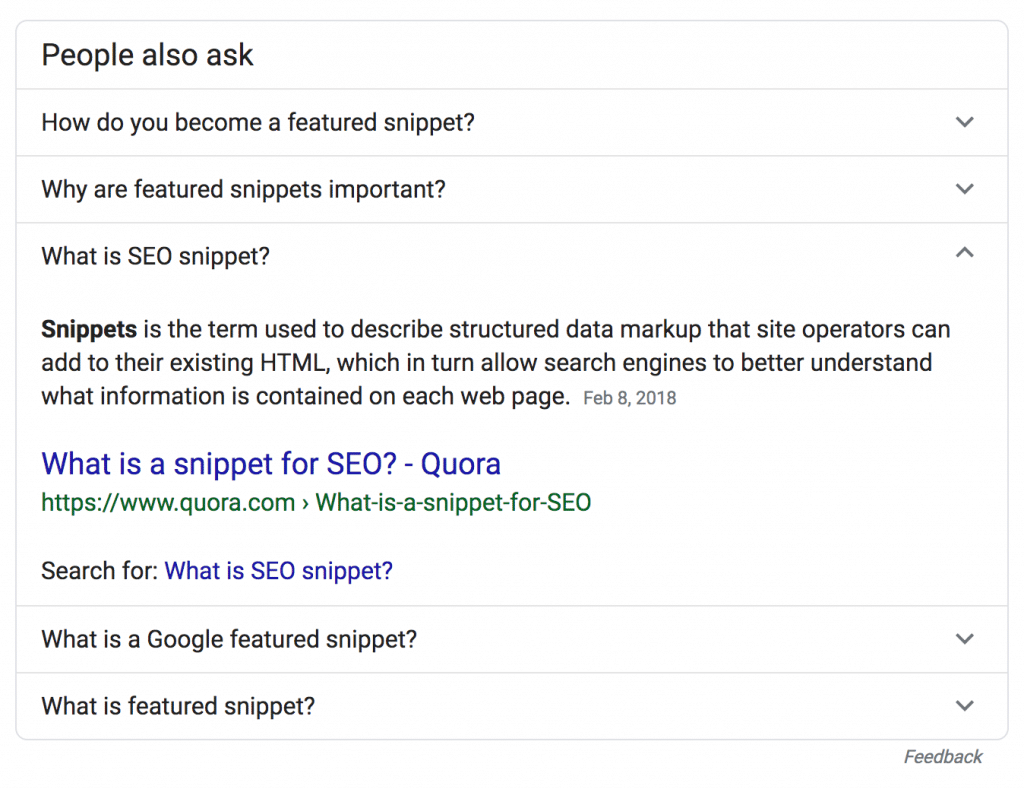 people also ask featured snippet example