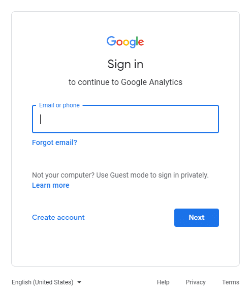 A screenshot of Google Analytics sign in page