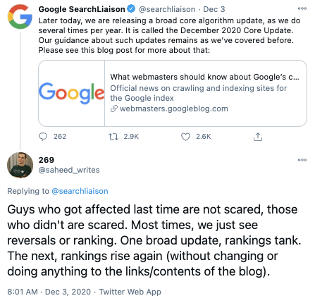 google core update tweet reply