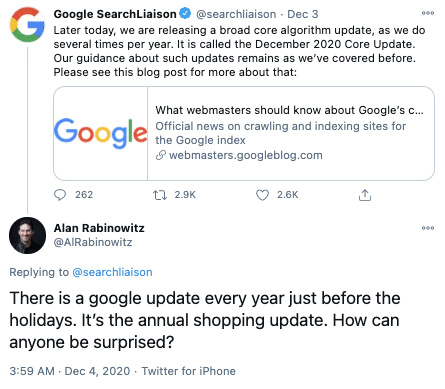 google core update tweet reply