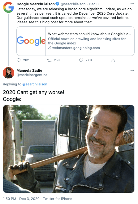 google core update tweet reply