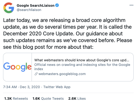 google core update tweet