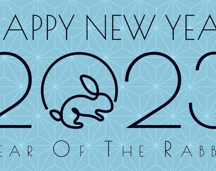 New website, Happy New Year 2023, Year of the Rabbit blue banner.